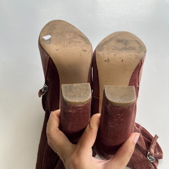 Steve Madden Edit Pink Suede Boots Chunky Heel‎ Womens Size 7.5M Ankle Booties - Picture 8 of 8